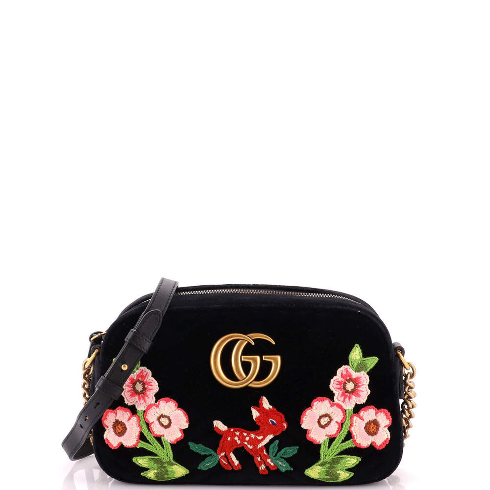 Gucci Small GG Marmont Camera Bag Embroidered Matelasse Velvet